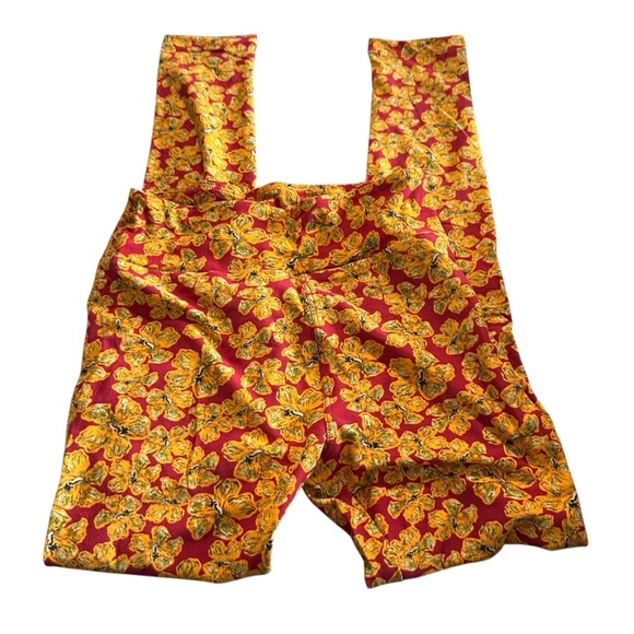 Lularoe womens OS (2-12) Hibiscus Red and Yellow Leggings New no tags - Picture 2 of 5